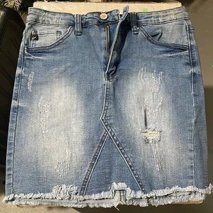 Distressed Denim Skirt